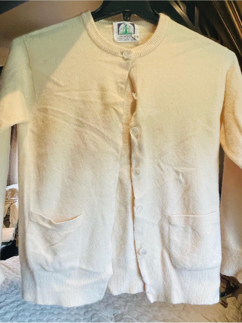 Cream Button-Front cashmere Cardigan Sweater